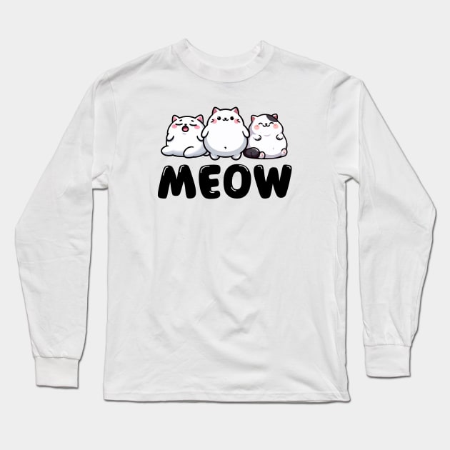 MEOW. (That's Cat for Hello!) - Chubby Cat Trio 🐱 Long Sleeve T-Shirt by Pink & Pretty